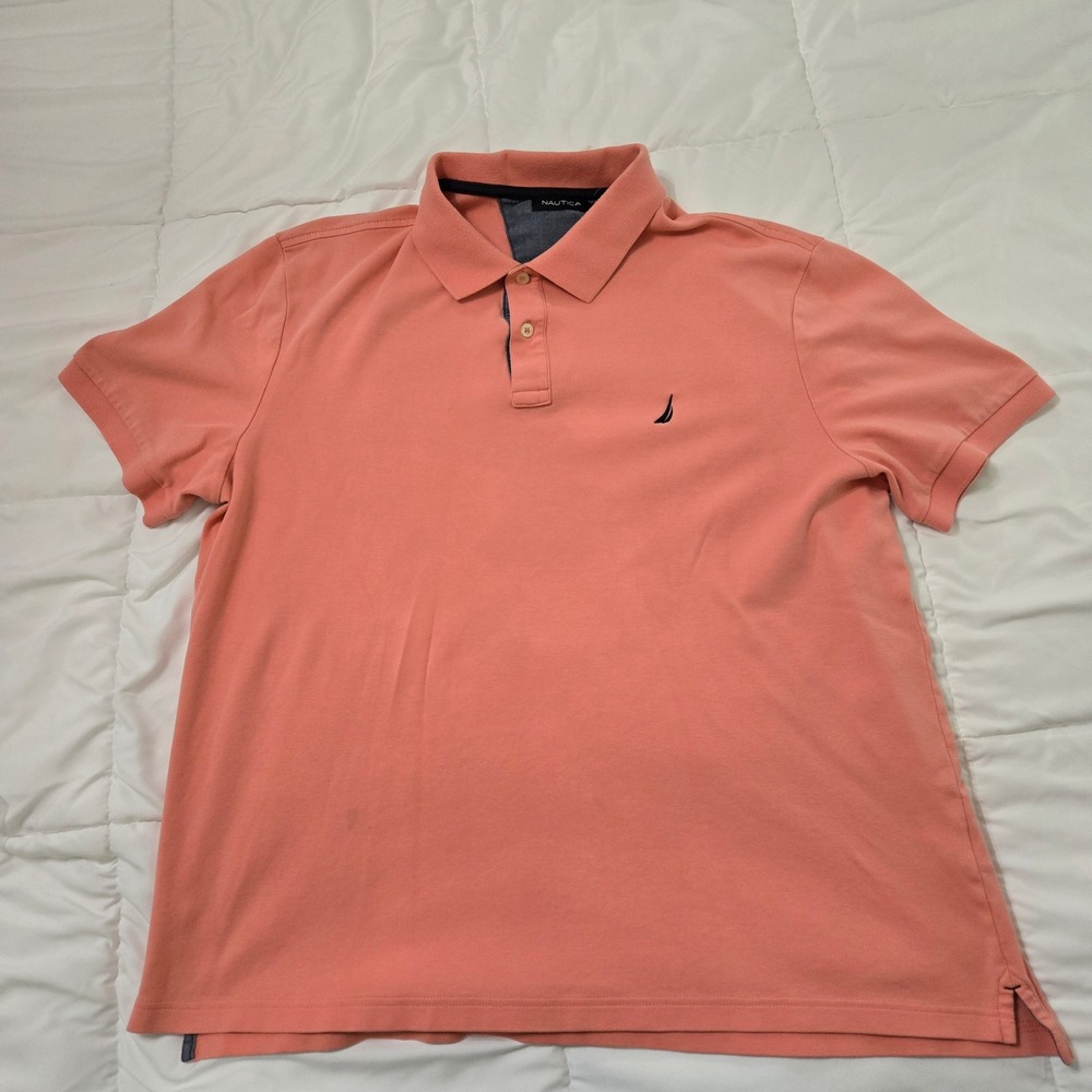 Nautica Mens XL Polo Shirt Short Sleeve Coral Salmon Pink Cotton Pique Logo